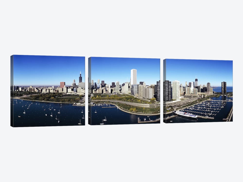 Boats docked at a harbor, Chicago, Illinois, USA by Panoramic Images 3-piece Art Print
