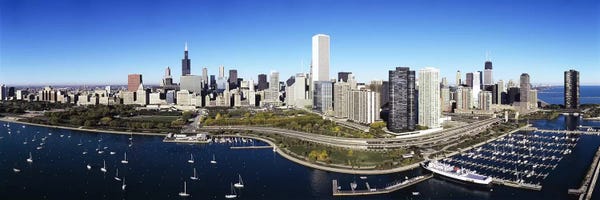 Chicago Skylines: Boats docked at a harbor, Chicago, Illinois, USA by Panoramic Images