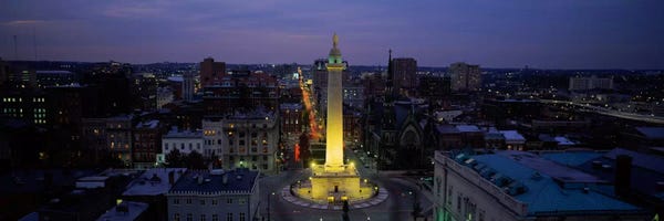 Maryland: High angle view of a monument, Washington Monument, Mount Vernon Place, Baltimore, Maryland, USA by Panoramic Images