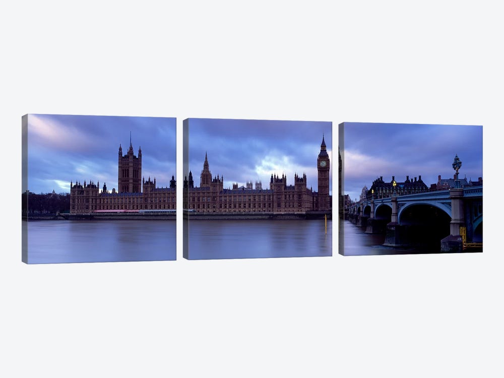 Palace Of Westminster On A Cloudy Day, London, England, United Kingdom by Panoramic Images 3-piece Canvas Print
