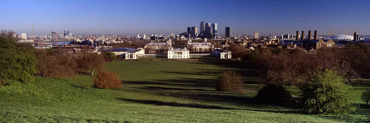 Distant View Of Canary Wharf On The Isle Of Dogs From Greenwich Park, London, England