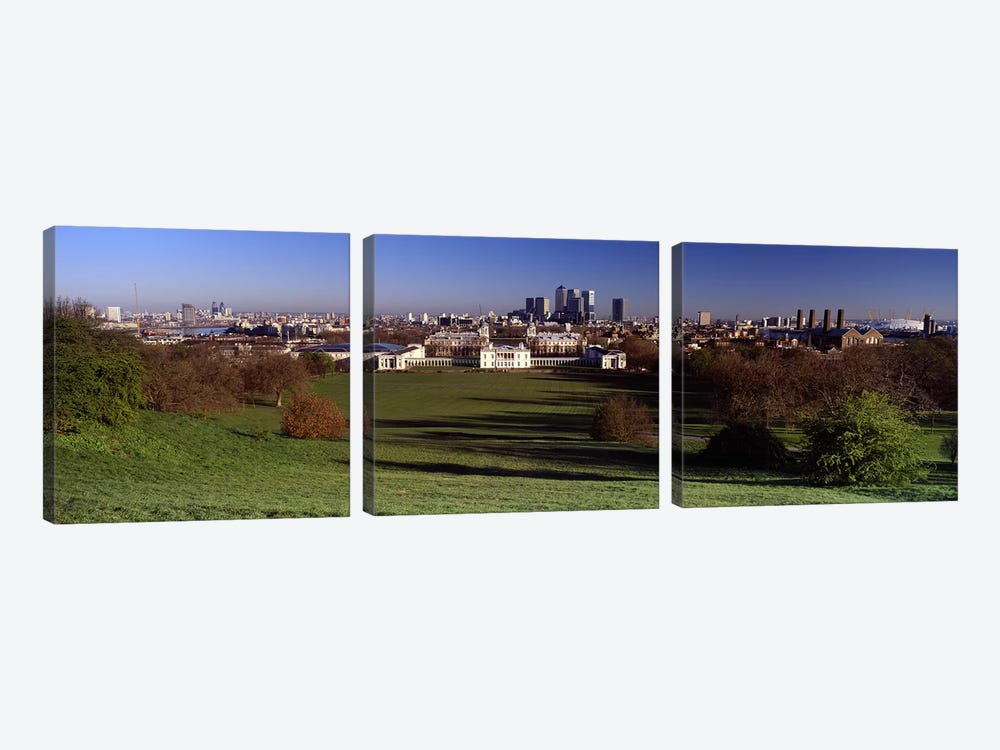Distant View Of Canary Wharf On The Isle Of Dogs From Greenwich Park, London, England by Panoramic Images 3-piece Canvas Art Print