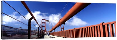 Tourist Walking on A BridgeGolden Gate Bridge, San Francisco, California, USA Canvas Art Print - Landmarks & Attractions