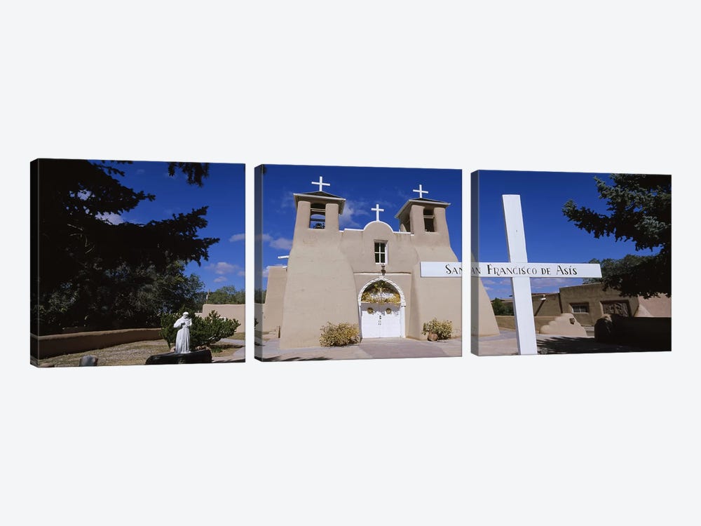 Cross in front of a church, San Francisco de Asis Church, Ranchos De Taos, New Mexico, USA by Panoramic Images 3-piece Canvas Print