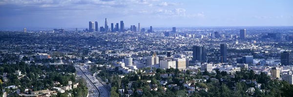 Los Angeles Skylines: Aerial view of a city, Los Angeles, California, USA by Panoramic Images