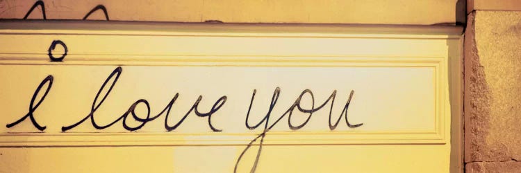 Close-up of I love you written on a wall