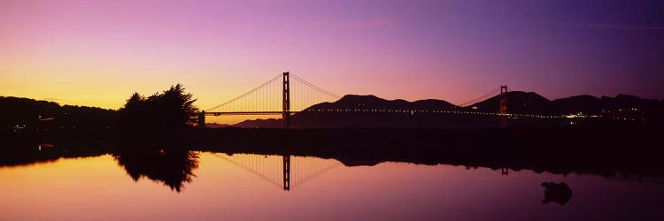 Reflection Of A Suspension Bridge On Water, Golden Gate Bridge, San Francisco, California, USA