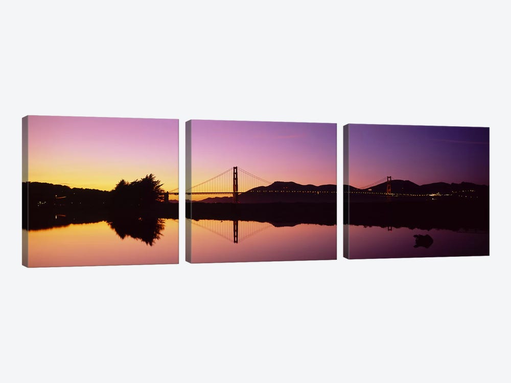 Reflection Of A Suspension Bridge On Water, Golden Gate Bridge, San Francisco, California, USA by Panoramic Images 3-piece Canvas Print