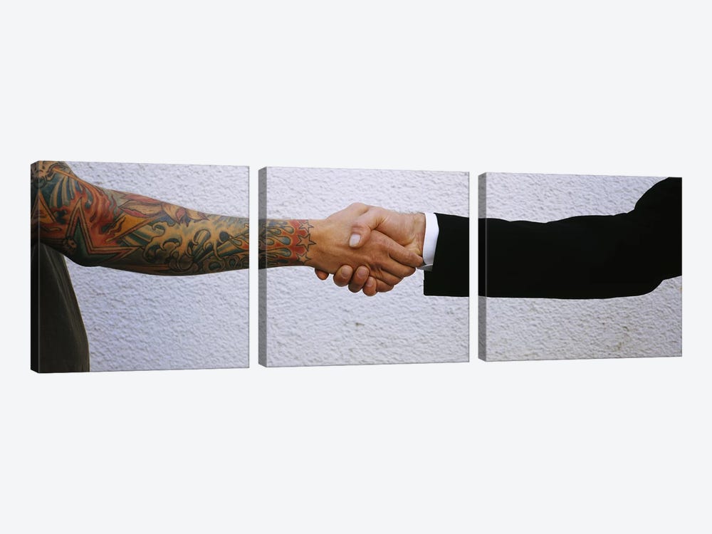 Close-Up Of Two Men Shaking Hands by Panoramic Images 3-piece Art Print