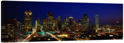 Buildings in a city lit up at night, Dallas, Texas, USA Canvas Art Print - Panoramic Cityscapes