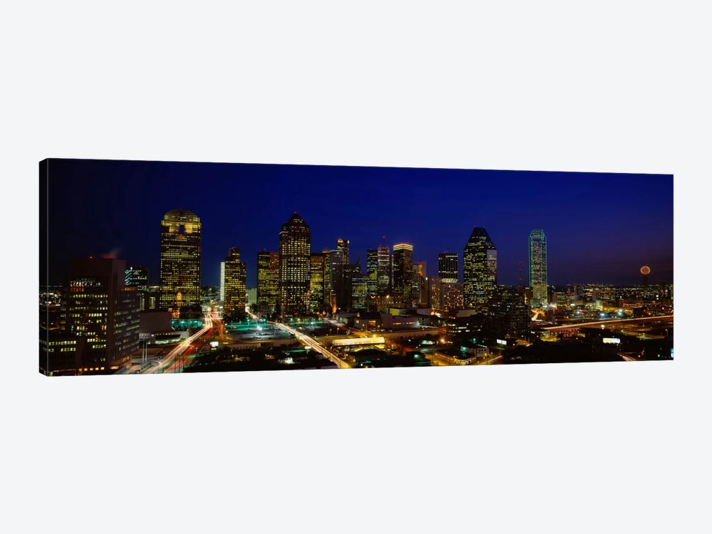 Buildings in a city lit up at night, Dallas, Texas, USA by Panoramic Images 1-piece Canvas Wall Art
