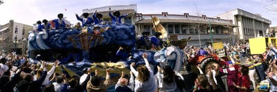Crowd of people cheering a Mardi Gras Parade, New Orleans, Louisiana, USA by Panoramic Images multi panel art
