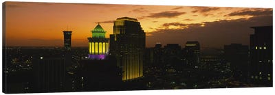 High angle view of buildings lit up at dusk, New Orleans, Louisiana, USA Canvas Art Print - Louisiana Art