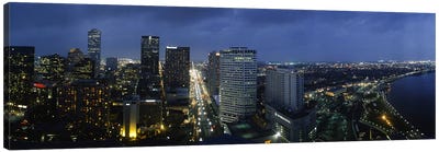 High angle view of buildings in a city lit up at night, New Orleans, Louisiana, USA Canvas Art Print - New Orleans Skylines