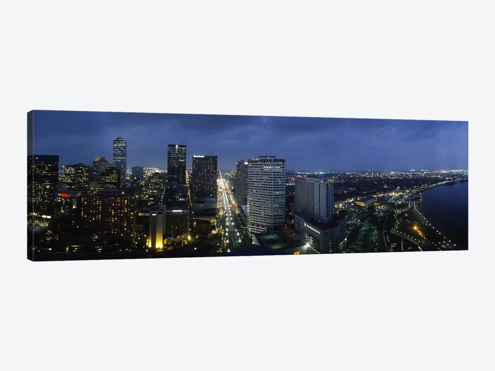 High angle view of buildings in a city lit up at night, New Orleans, Louisiana, USA by Panoramic Images 1-piece Canvas Art