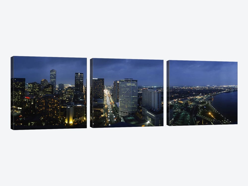 High angle view of buildings in a city lit up at night, New Orleans, Louisiana, USA by Panoramic Images 3-piece Canvas Artwork