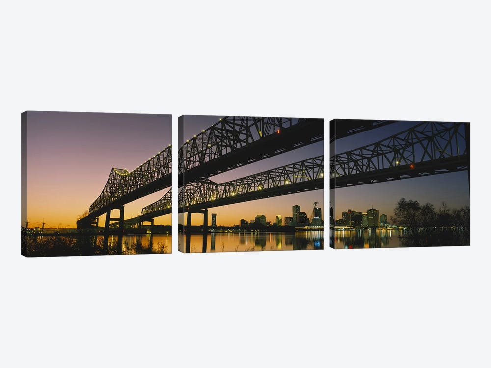 Low angle view of a bridge across a river, New Orleans, Louisiana, USA by Panoramic Images 3-piece Canvas Artwork