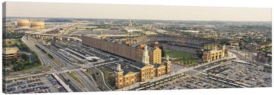 Aerial view of a baseball stadium in a city, Oriole Park at Camden Yards, Baltimore, Maryland, USA Canvas Art Print - Baseball Art