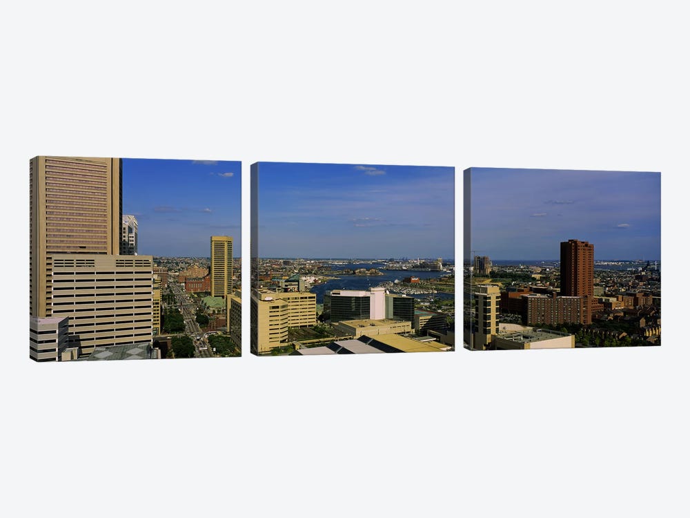 High angle view of skyscrapers in a city, Baltimore, Maryland, USA by Panoramic Images 3-piece Canvas Wall Art