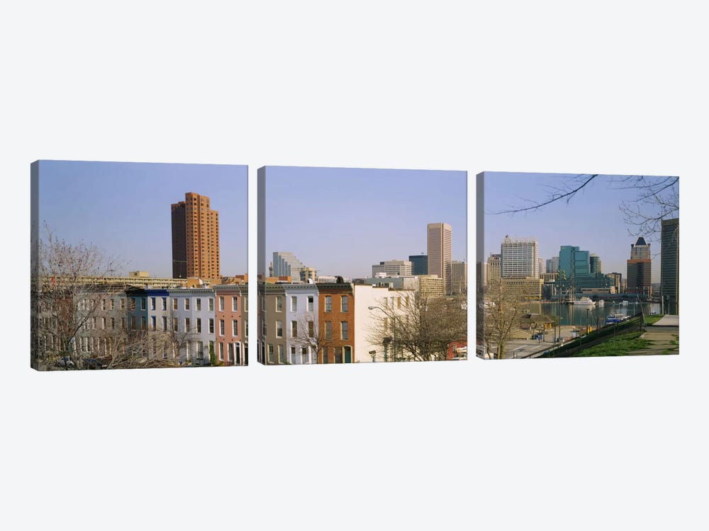 High angle view of buildings in a city, Inner Harbor, Baltimore, Maryland, USA by Panoramic Images 3-piece Canvas Art Print