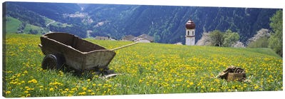 Wheelbarrow In A Field, Tyrol, Austria Canvas Art Print - Austria Art