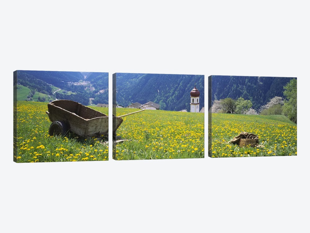 Wheelbarrow In A Field, Tyrol, Austria by Panoramic Images 3-piece Canvas Art Print
