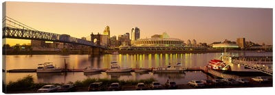 Buildings in a city lit up at dusk, Cincinnati, Ohio, USA Canvas Art Print - City Sunrise & Sunset Art