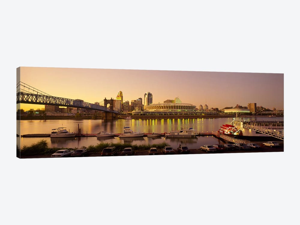 Buildings in a city lit up at dusk, Cincinnati, Ohio, USA by Panoramic Images 1-piece Canvas Art Print