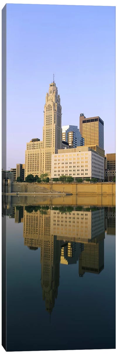 Reflection of buildings in a river, Scioto River, Columbus, Ohio, USA Canvas Art Print - Ohio Art