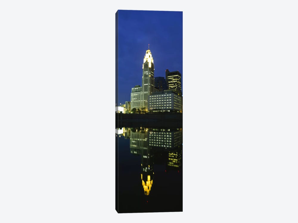 Buildings in a city lit up at night, Scioto River, Columbus, Ohio, USA by Panoramic Images 1-piece Canvas Artwork