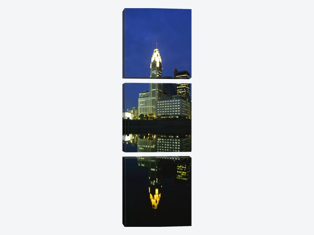Buildings in a city lit up at night, Scioto River, Columbus, Ohio, USA by Panoramic Images 3-piece Canvas Art