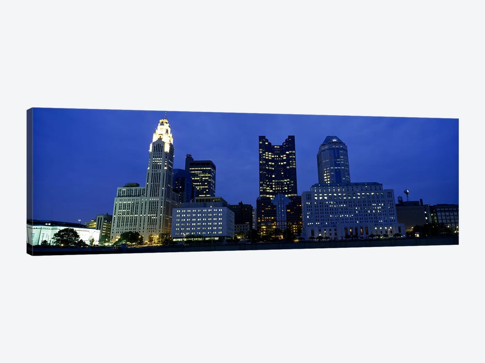 Low angle view of buildings lit up at night, Columbus, Ohio, USA by Panoramic Images 1-piece Canvas Art Print