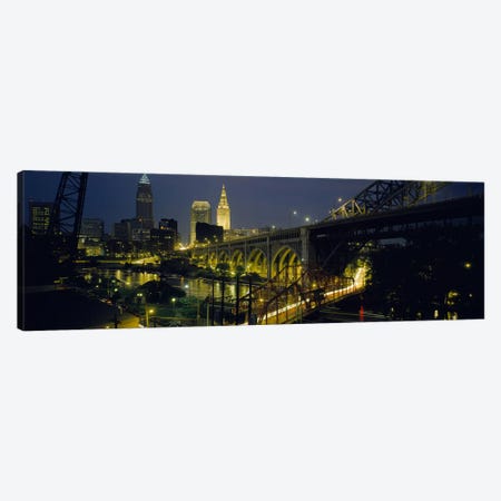 Arch bridge & buildings lit up at nightCleveland, Ohio, USA Canvas Print #PIM5355} by Panoramic Images Canvas Print