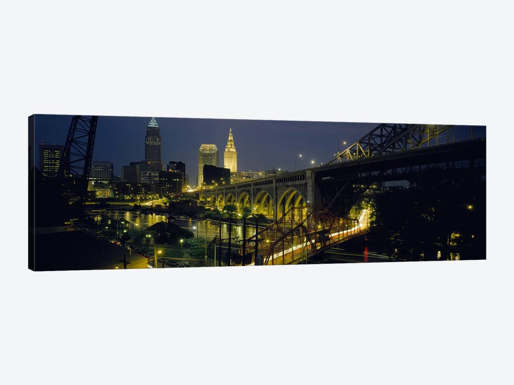 Arch bridge & buildings lit up at nightCleveland, Ohio, USA by Panoramic Images 1-piece Canvas Wall Art
