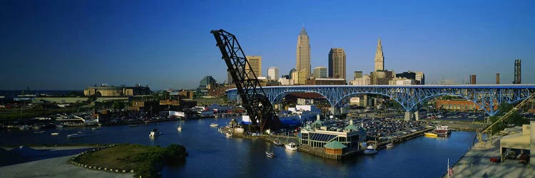 High angle view of boats in a river, Cleveland, Ohio, USA