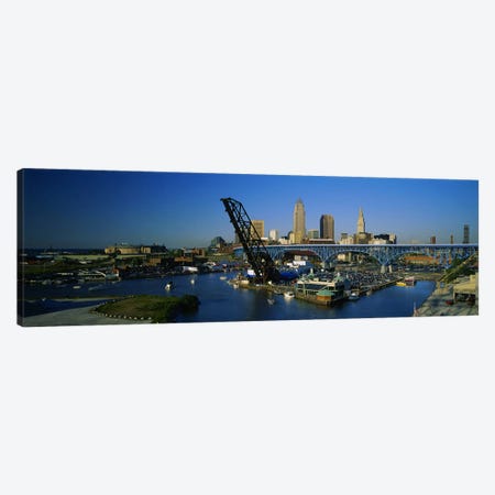 High angle view of boats in a river, Cleveland, Ohio, USA Canvas Print #PIM5356} by Panoramic Images Art Print