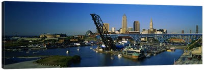 High angle view of boats in a river, Cleveland, Ohio, USA Canvas Art Print - Ohio Art