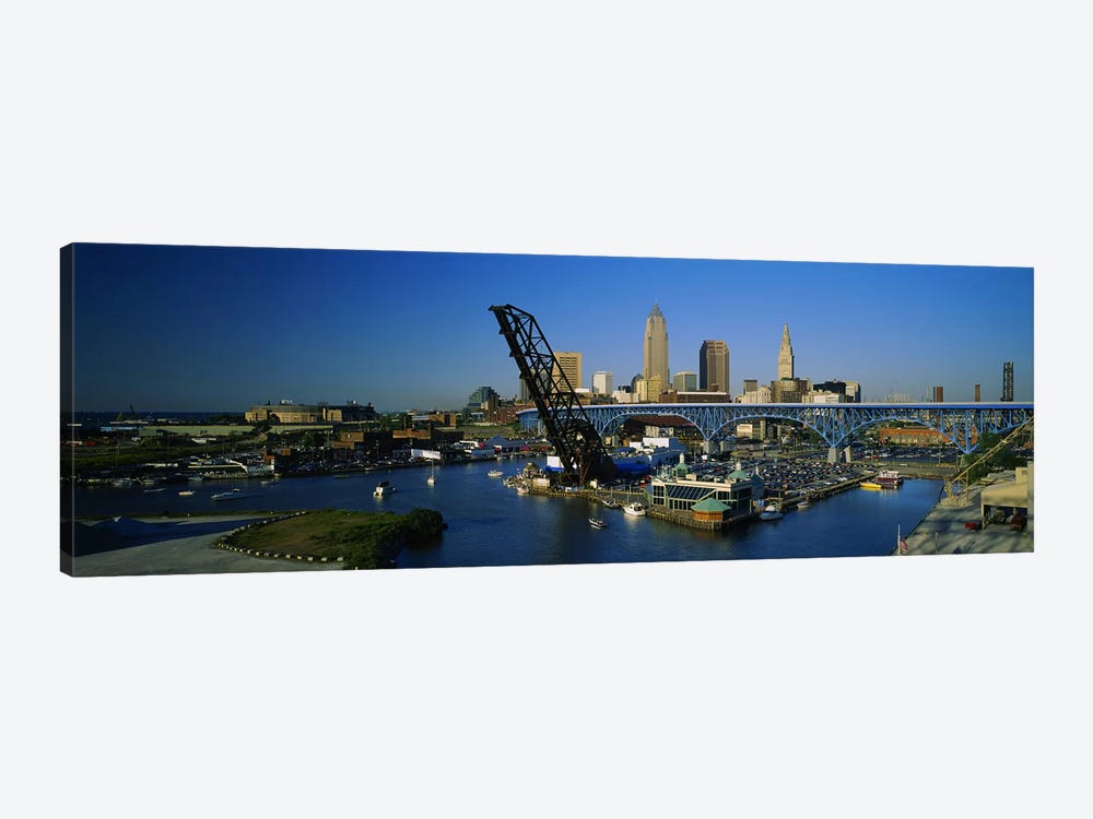 High angle view of boats in a river, Cleveland, Ohio, USA by Panoramic Images 1-piece Art Print
