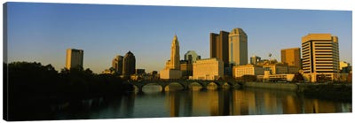 High angle view of buildings at the waterfront, Columbus, Ohio, USA Canvas Art Print - Ohio Art