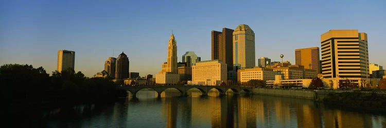 High angle view of buildings at the waterfront, Columbus, Ohio, USA