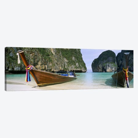 Moored Longtail Boats, Maya Bay, Ko Phi Phi Le, Phi Phi Islands, Krabi Province, Thailand Canvas Print #PIM5382} by Panoramic Images Canvas Art Print