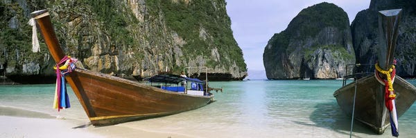 Nautical: Moored Longtail Boats, Maya Bay, Ko Phi Phi Le, Phi Phi Islands, Krabi Province, Thailand by Panoramic Images