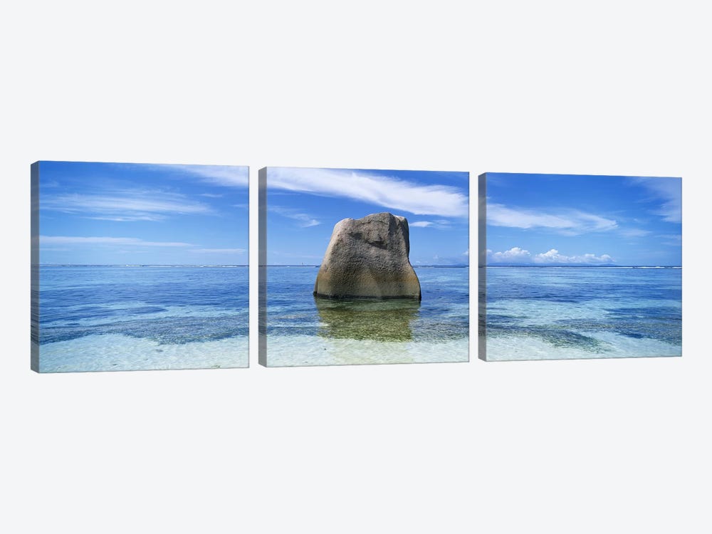 Boulder in the sea, Anse Source D'argent Beach, La Digue Island, Seychelles by Panoramic Images 3-piece Art Print