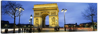 Tourists walking in front of a monument, Arc de Triomphe, Paris, France Canvas Art Print - Monument Art