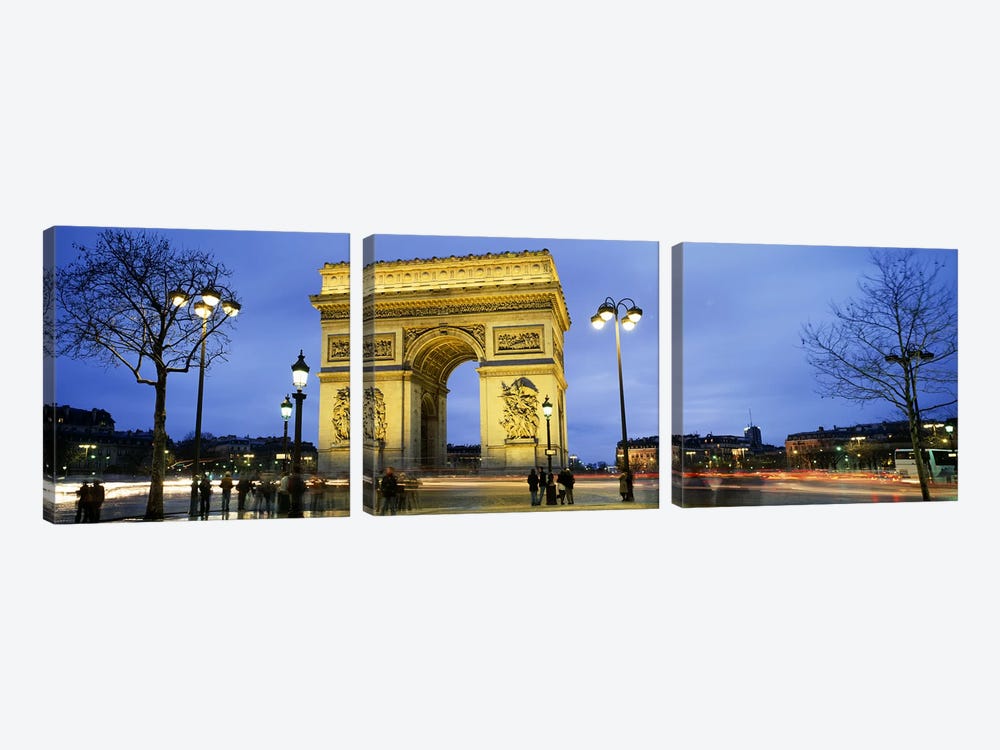 Tourists walking in front of a monument, Arc de Triomphe, Paris, France by Panoramic Images 3-piece Canvas Art Print