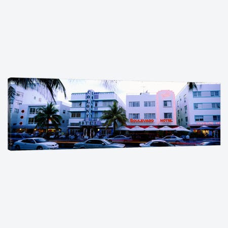 Traffic on road in front of hotels, Ocean Drive, Miami, Florida, USA Canvas Print #PIM5392} by Panoramic Images Canvas Artwork