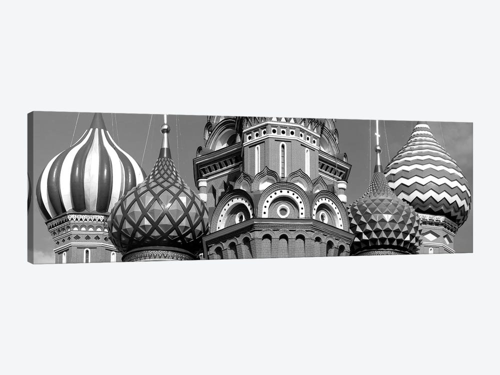 Mid section view of a cathedral, St. Basil's Cathedral, Red Square, Moscow, Russia (black & white) by Panoramic Images 1-piece Canvas Artwork