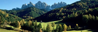 Distant View Of St. Johann (Giovanni) Church, Val di Funes, South Tyrol, Italy by Panoramic Images framed canvas print