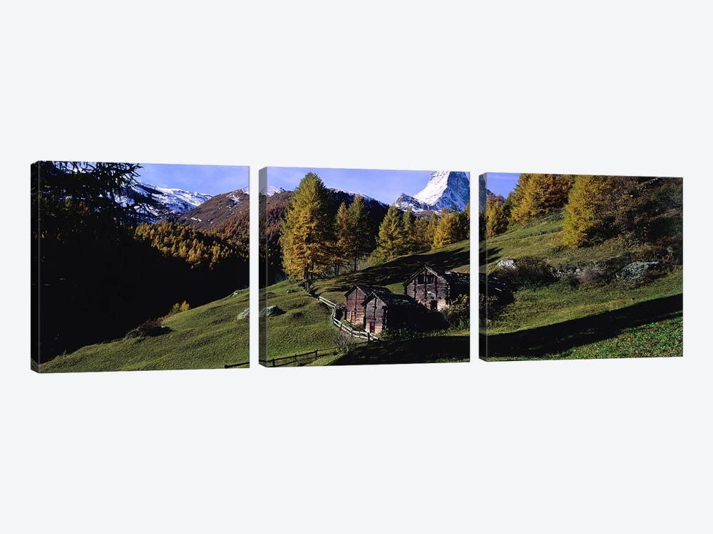 Mountainside Cabins, Valais, Switzerland by Panoramic Images 3-piece Art Print