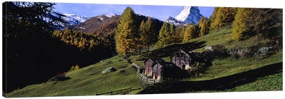Mountainside Cabins, Valais, Switzerland Canvas Art Print - Hill & Hillside Art